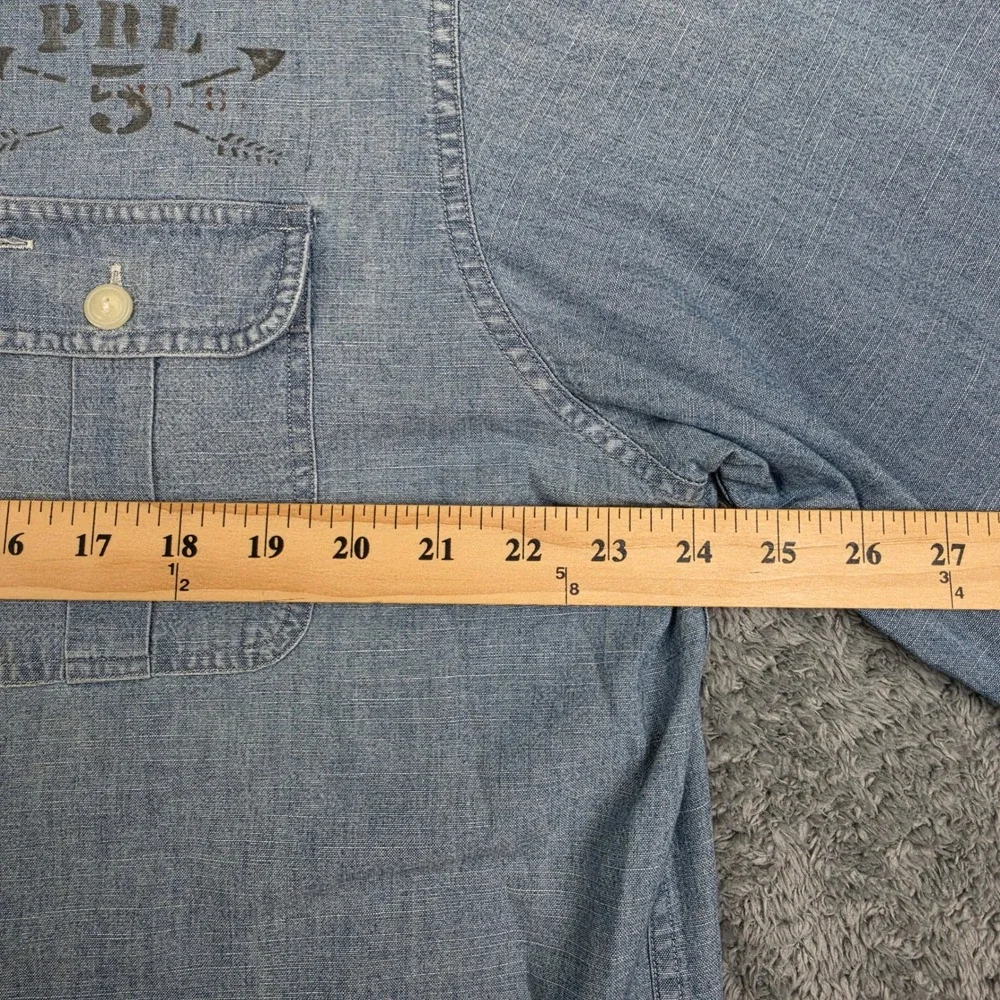 Polo Ralph Lauren Denim Shirt Mens XL Distressed Graphic Eagle Chambray *READ